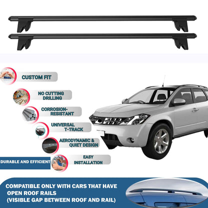 Lockable Roof Rack Cross Bars for Nissan Murano 2003-2007 | Heavy Duty Rail Carrier 2 Pcs Black
