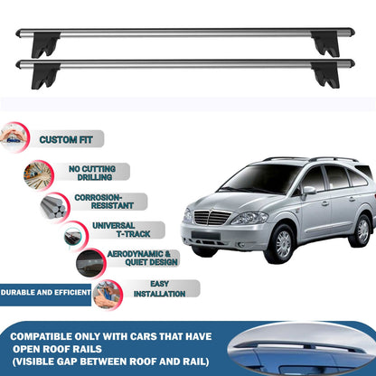Lockable Roof Rack Cross Bars for Ssangyong Rodius 2004-2013 | Heavy Duty Rail Carrier 2 Pcs Grey