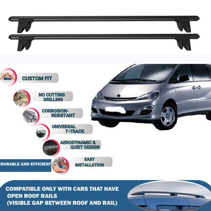 Lockable Roof Rack Cross Bars for Toyota Estima Previa 2000-2005 | Heavy Duty Rail Carrier 2 Pcs Black