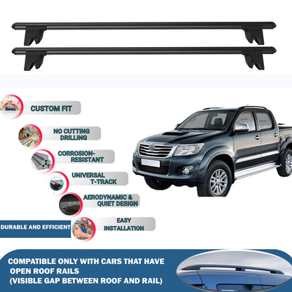 Lockable Roof Rack Cross Bars for Toyota Hilux 2006-2014 | Heavy Duty Rail Carrier 2 Pcs Black