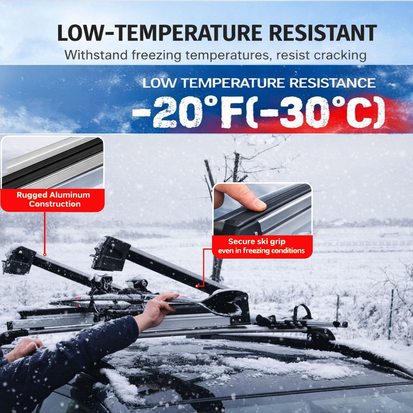 Premium Sliding Ski & Snowboard Roof Rack 75cm Universal 4 Skis/2 Boards Black