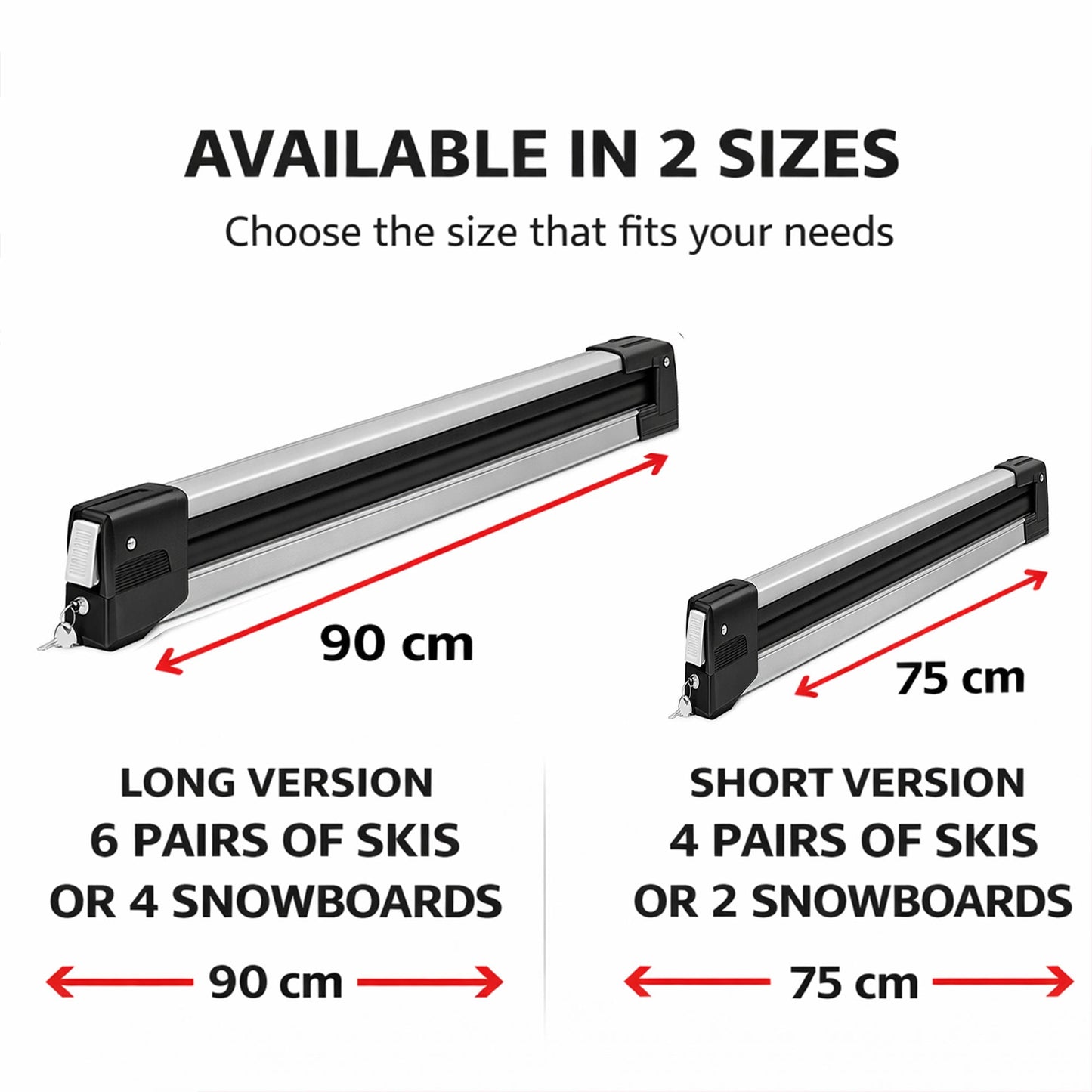 Premium Sliding Ski & Snowboard Roof Rack 75cm Universal 4 Skis/2 Boards Grey