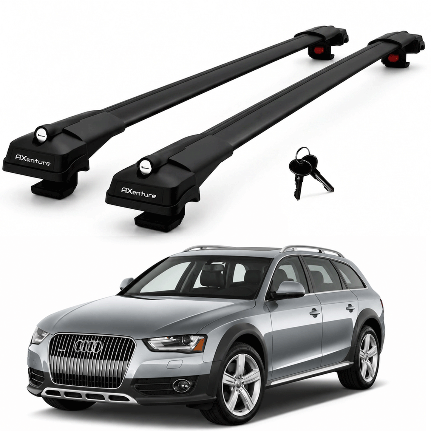 2X Roof Bars for Audi A4 Allroad B8 2008–2015 Lockable Roof Rack Cross Bar Black