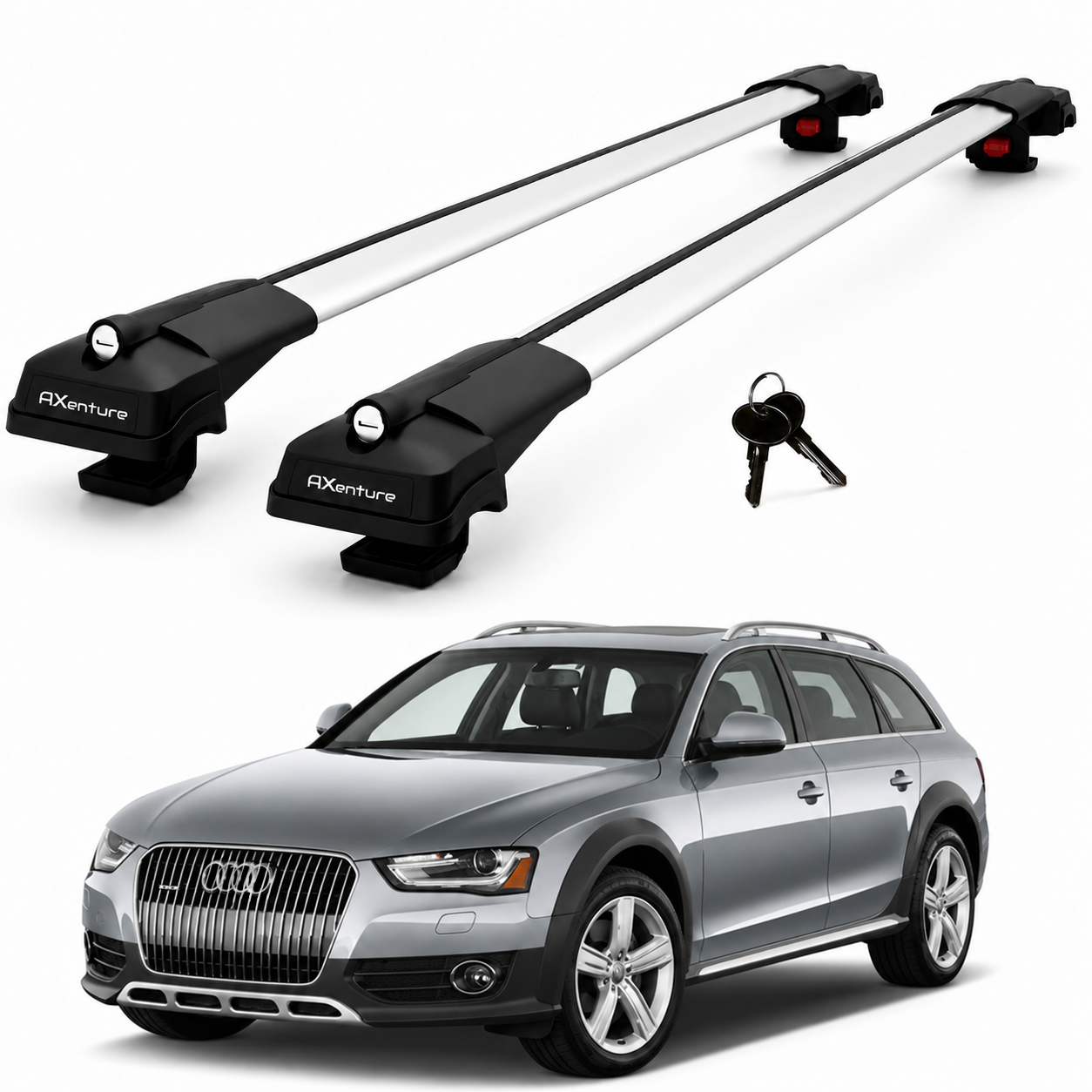 2X Roof Bars for Audi A4 Allroad B8 2008–2015 Lockable Roof Rack Cross Bars Grey