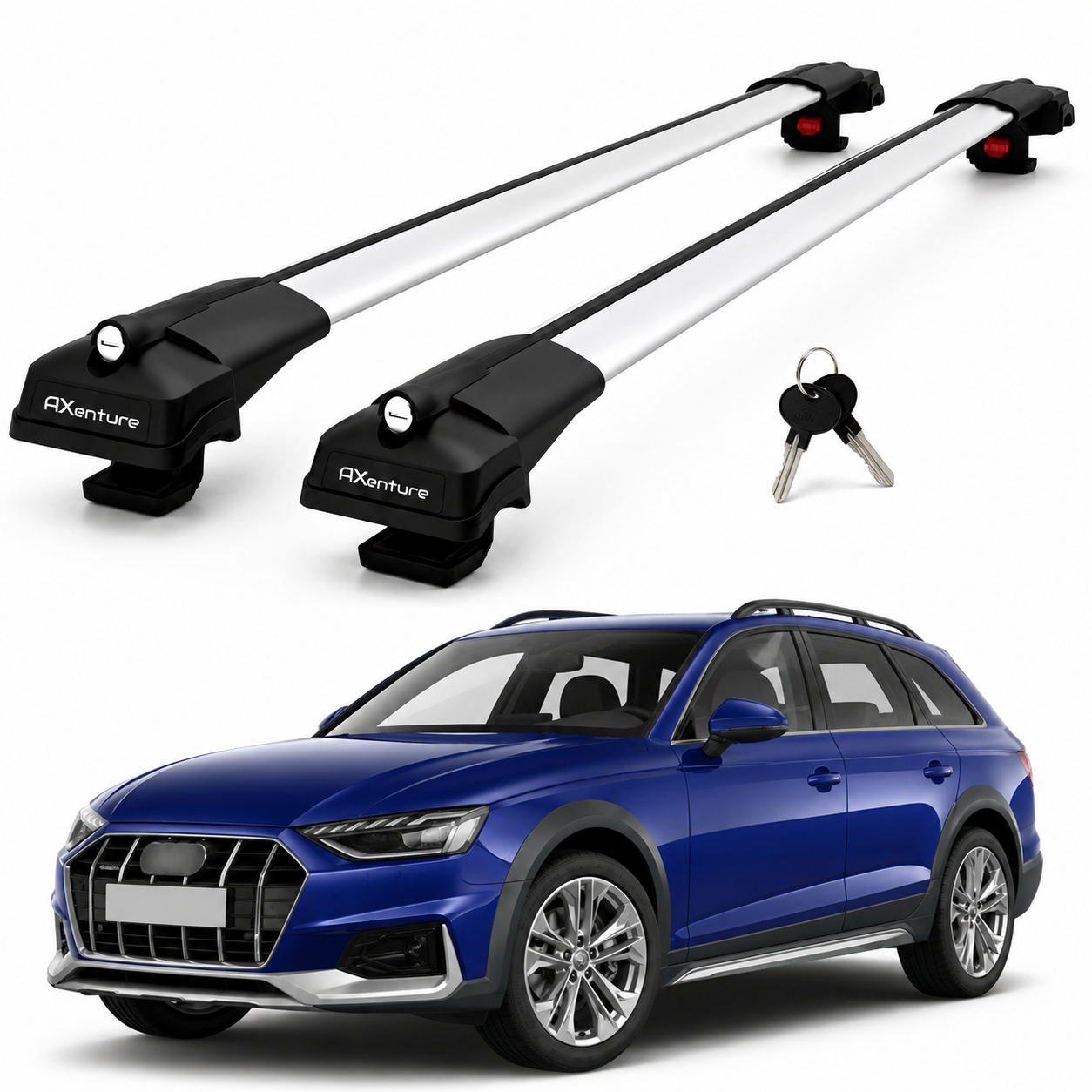 2X Roof Bars for Audi A4 Allroad B9 2016–2025 Lockable Roof Rack Cross Bars Grey