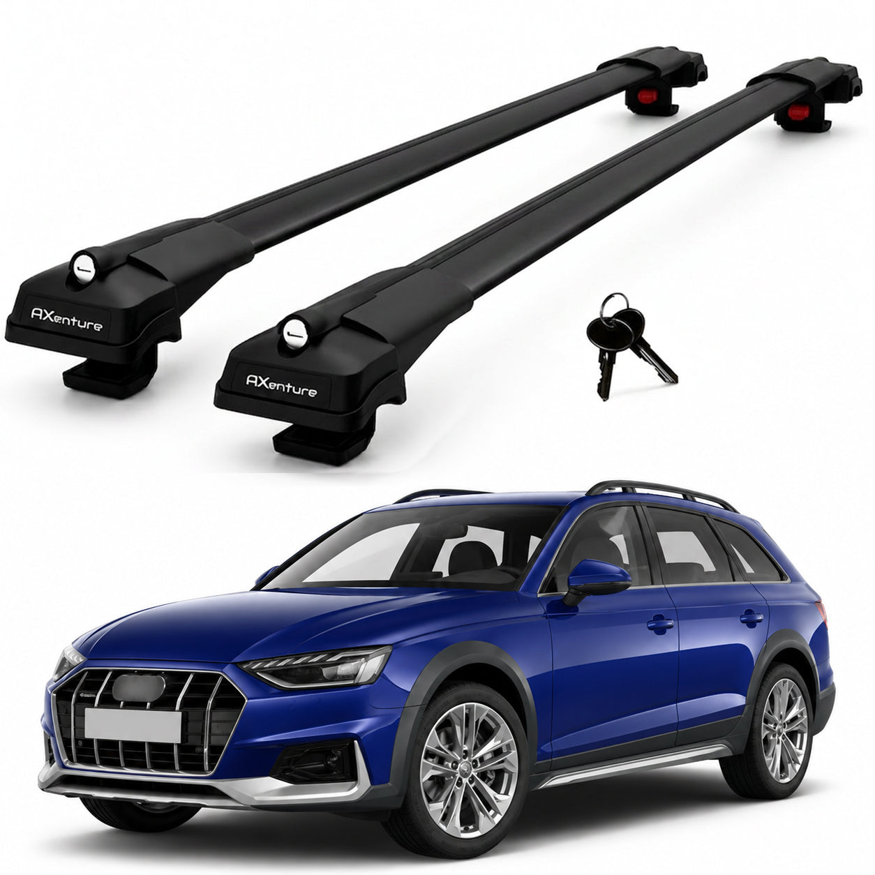 2X Roof Bars for Audi A4 Allroad B9 2016–2025 Lockable Roof Rack Cross Bar Black