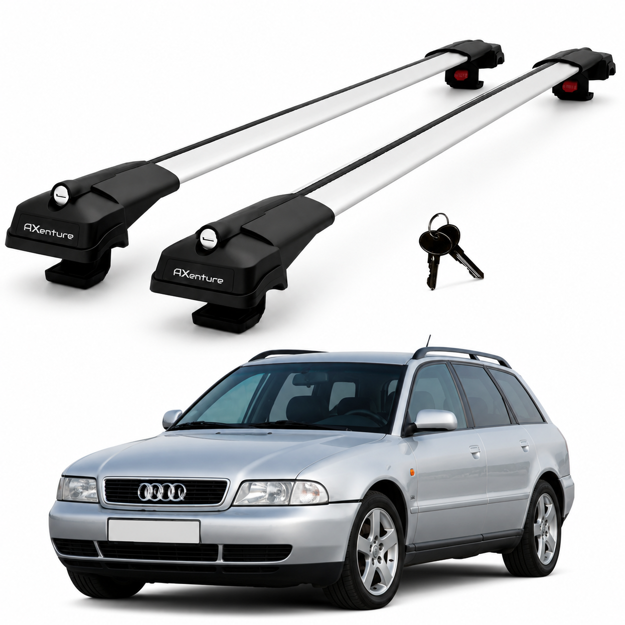 2X Roof Bars for Audi A4 Avant B5 1996-2001 Lockable Roof Rack Cross Bars Grey