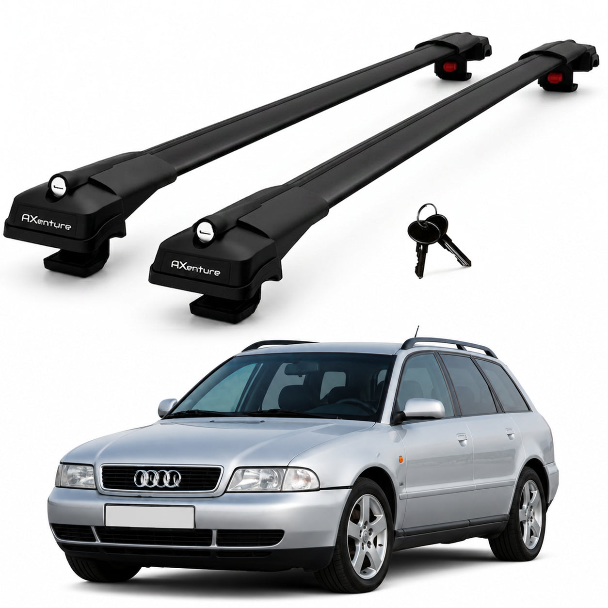 2X Roof Bars for Audi A4 Avant B5 1996-2001 Lockable Roof Rack Cross Bars Black
