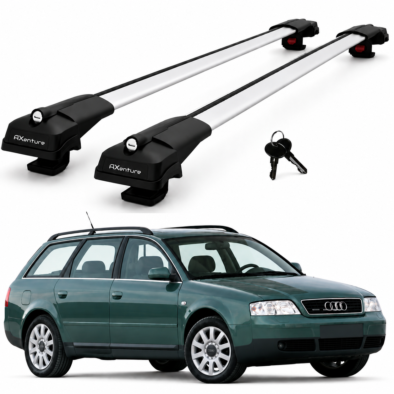 2X Roof Bars for Audi A6 Avant C5 1997-2005 Lockable Roof Rack Cross Bars Grey