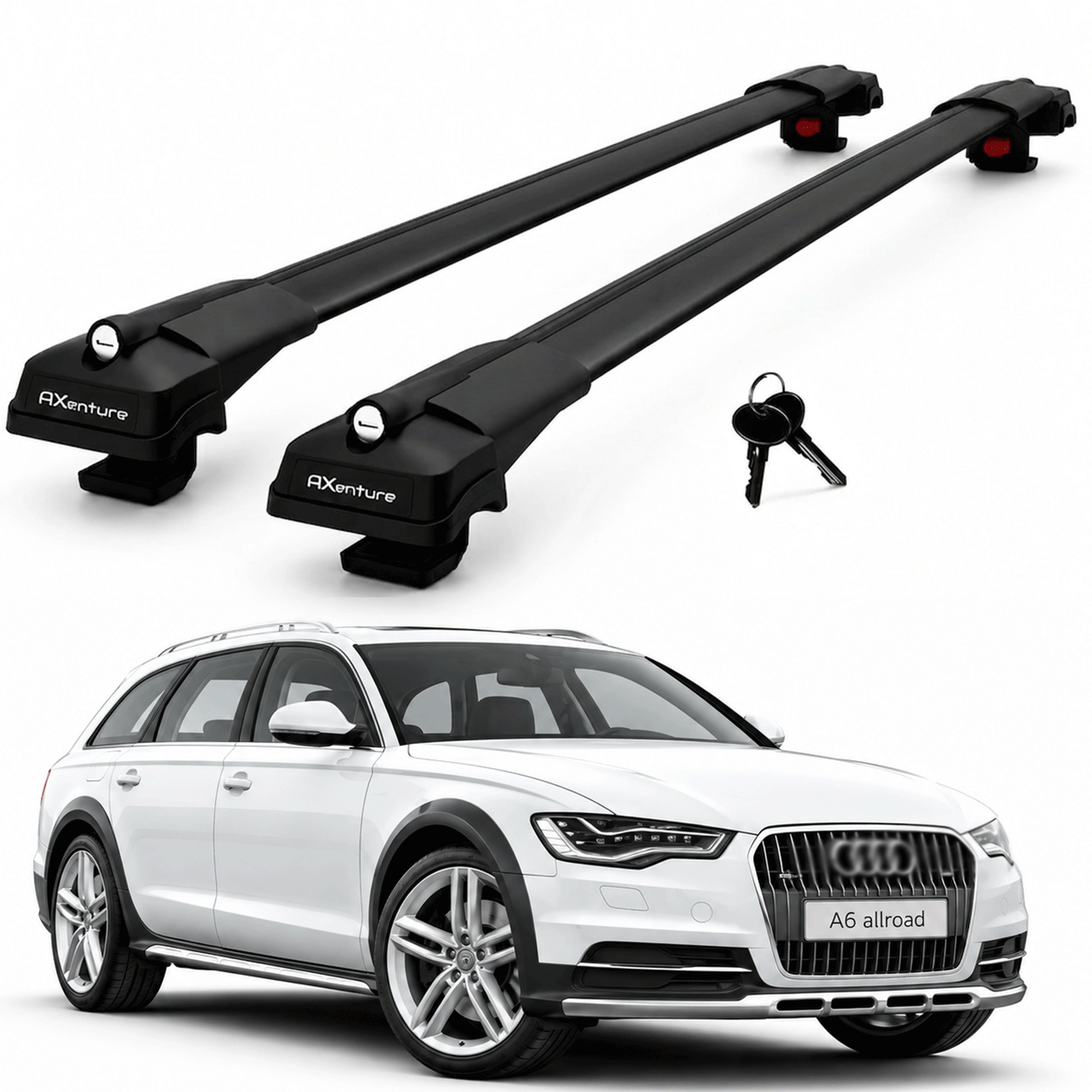 2X Roof Bars for Audi A6 Allroad C7 2012-2018 Lockable Roof Rack Cross Bar Black