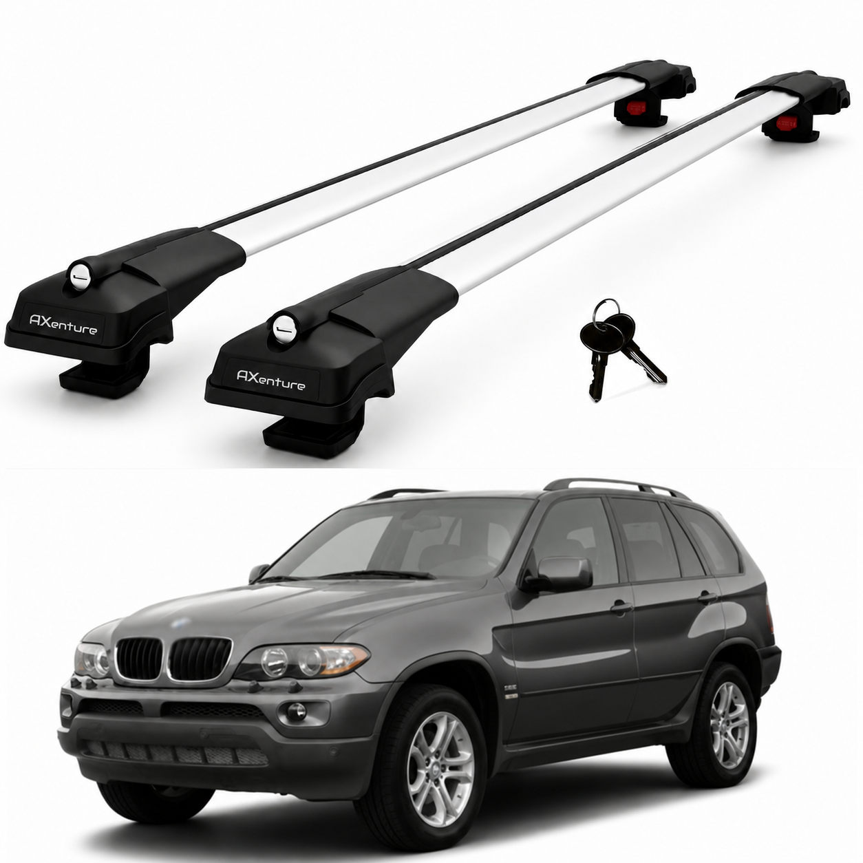 2X Roof Bars for Bmw X5 E53 2000–2006 Lockable Roof Rack Cross Bars Grey