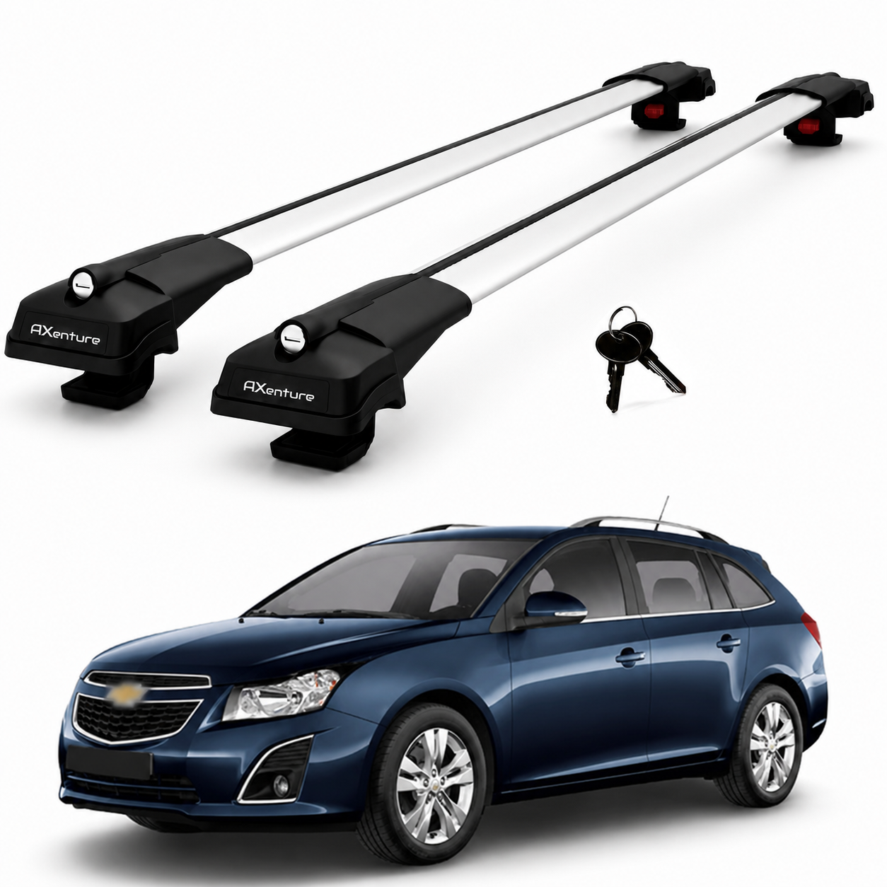 2X Roof Bars for Chevrolet Cruze Sw 2008-2014 Lockable Roof Rack Cross Bars Grey