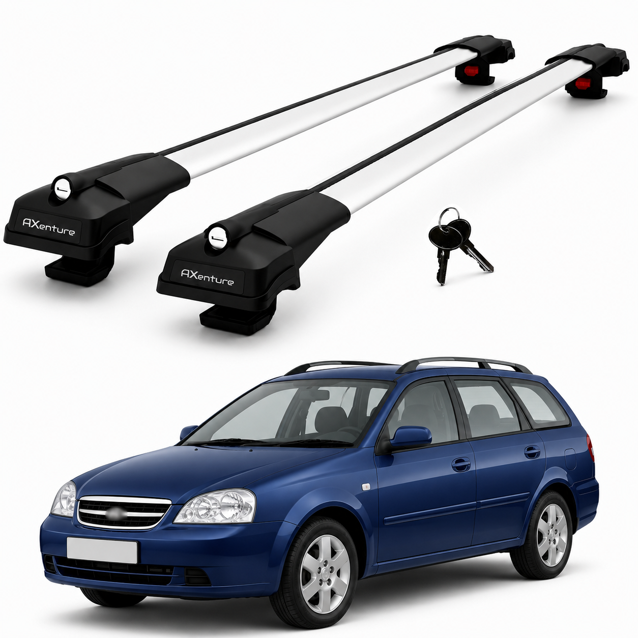 2X Roof Bars for Chevrolet Lacetti Sw 2005-2011 Lockable Roof Rack Grey