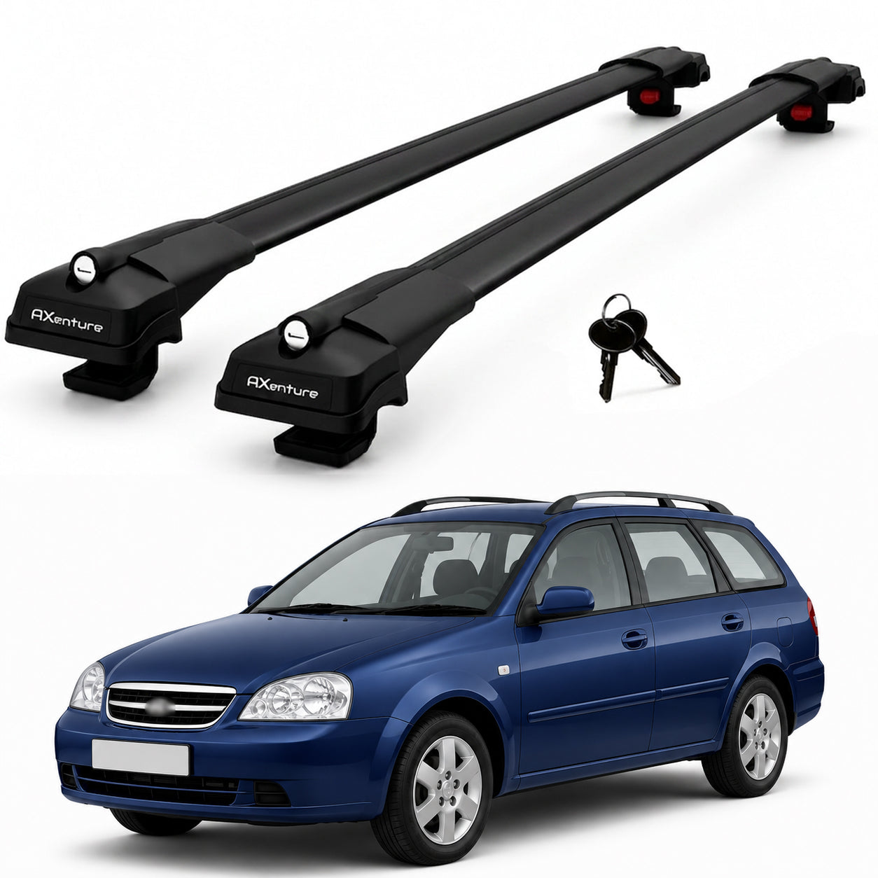 2X Roof Bars for Chevrolet Lacetti Sw 2005-2011 Lockable Roof Rack Black