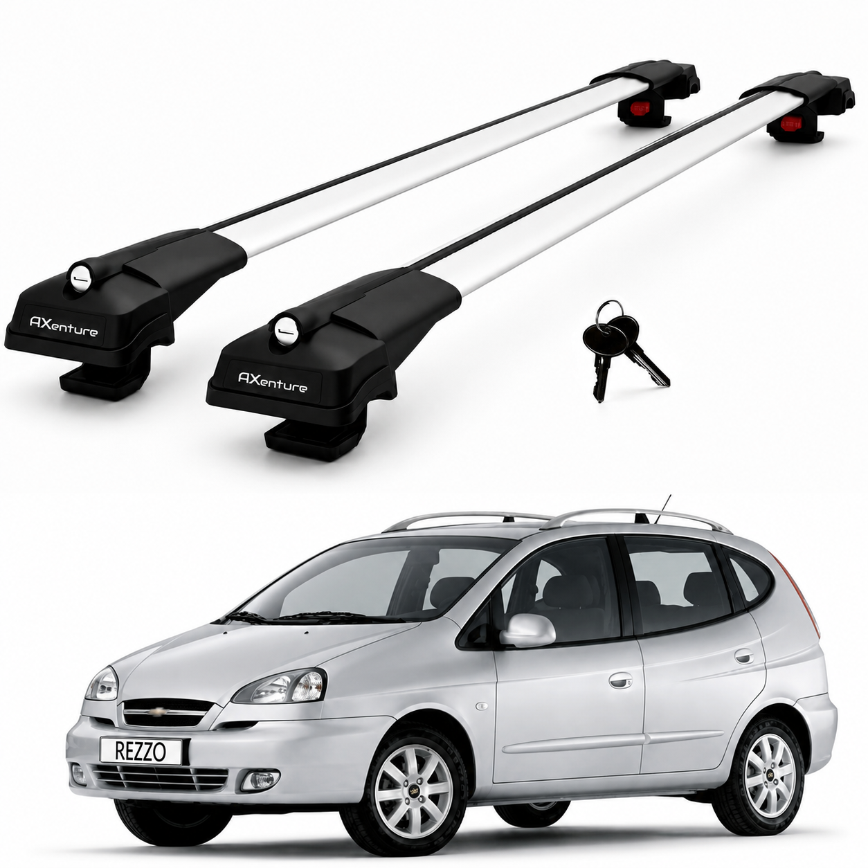 2X Roof Bars for Chevrolet Rezzo 2004-2008 Lockable Roof Rack Cross Bars Grey