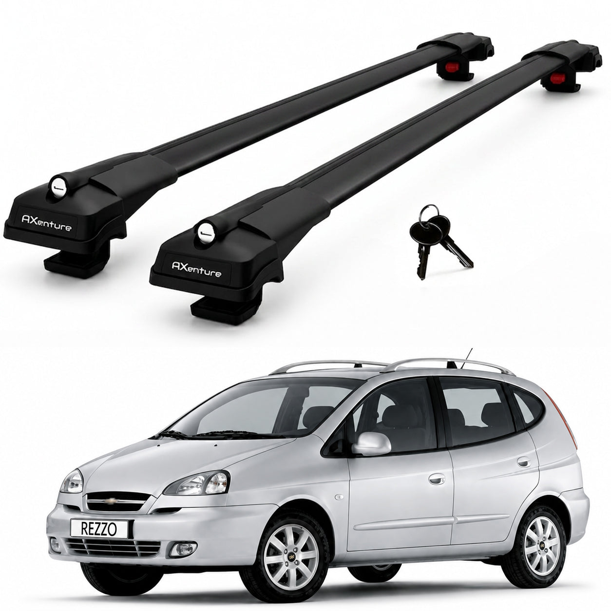 2X Roof Bars for Chevrolet Rezzo 2004-2008 Lockable Roof Rack Cross Bars Black