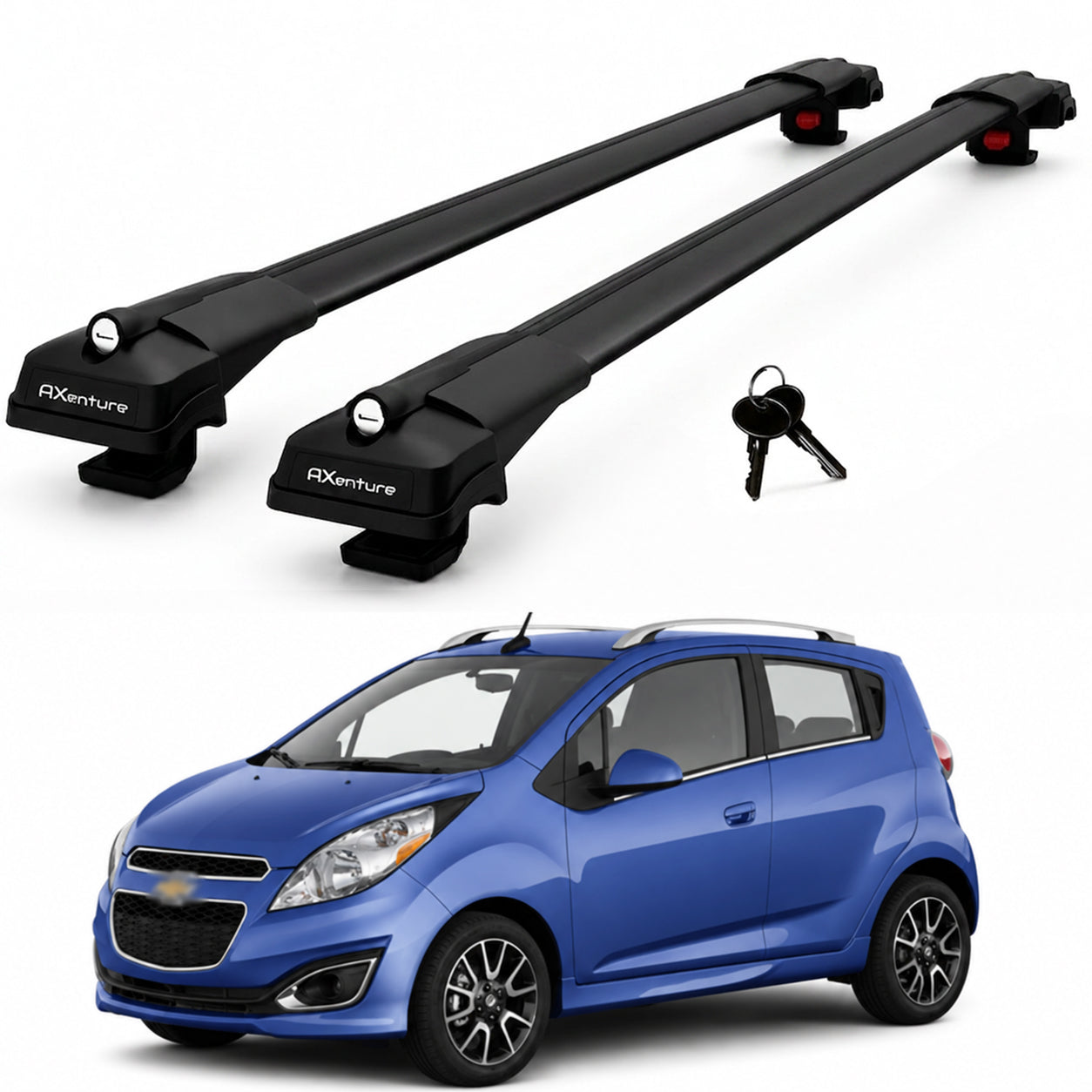 2X Roof Bars for Chevrolet Spark M300 2009-2014 Lockable Roof Rack Black