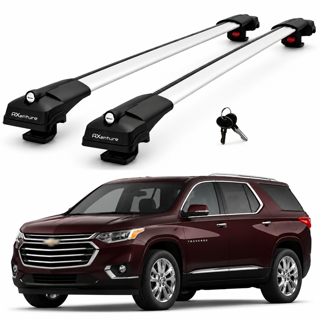 2X Roof Bars for Chevrolet Traverse 2018-2023 Lockable Roof Rack Cross Bars Grey
