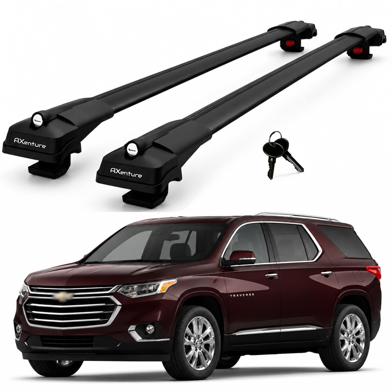 2X Roof Bars for Chevrolet Traverse 2018-2023 Lockable Roof Rack Cross Bar Black