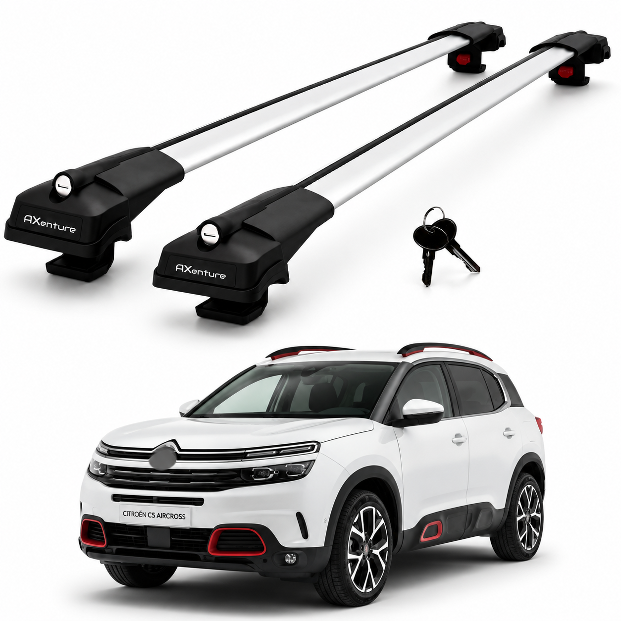 2X Roof Bars for Citroen C5 Aircross 2017-2024 Lockable Roof Rack Cross Bar Grey