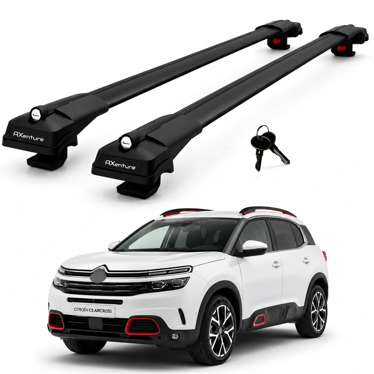 2X Roof Bars for Citroen C5 Aircross 2017-2024 Lockable Roof Rack Black