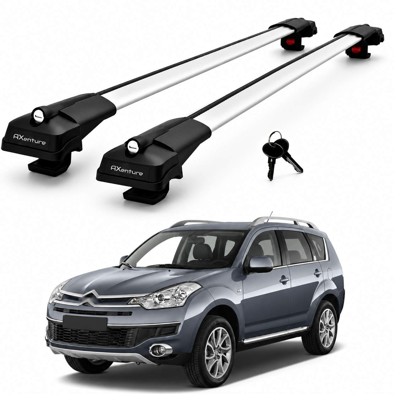 2X Roof Bars for Citroen C-Crosser 2008-2012 Lockable Roof Rack Cross Bars Grey