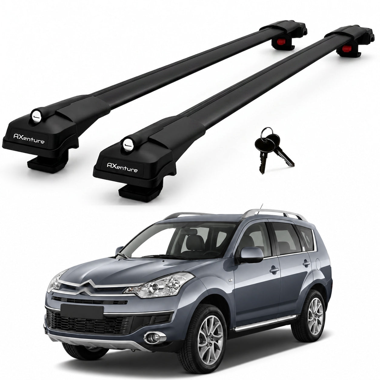 2X Roof Bars for Citroen C-Crosser 2008-2012 Lockable Roof Rack Cross Bars Black