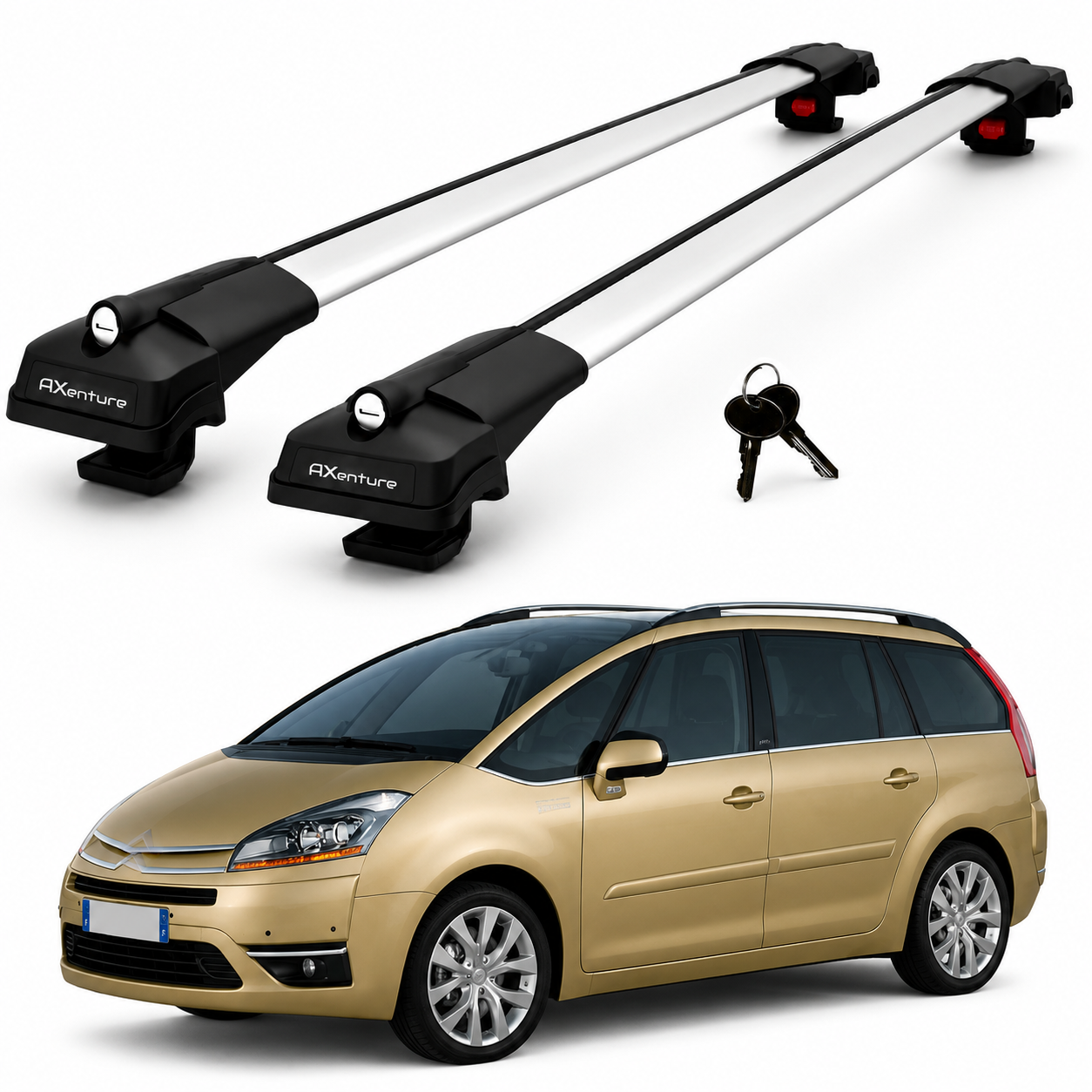 2X Roof Bars for Citroen C4 Grand Picasso 2006-2013 Lockable Roof Rack Grey