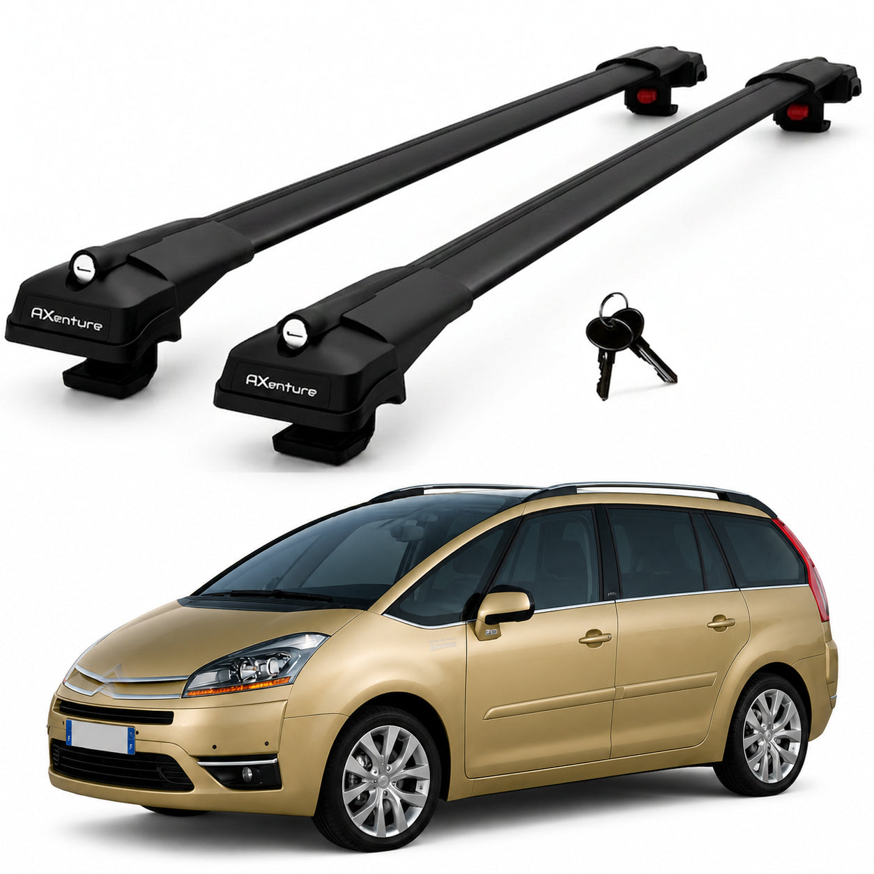 2X Roof Bars for Citroen C4 Grand Picasso 2006-2013 Lockable Roof Rack Black