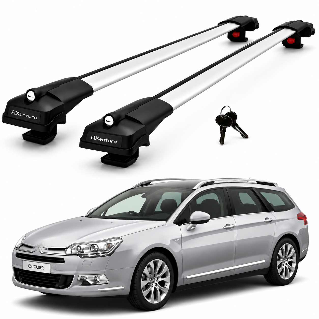 2X Roof Bars for Citroen C5 Wagon 2007-2019 Lockable Roof Rack Cross Bars Grey