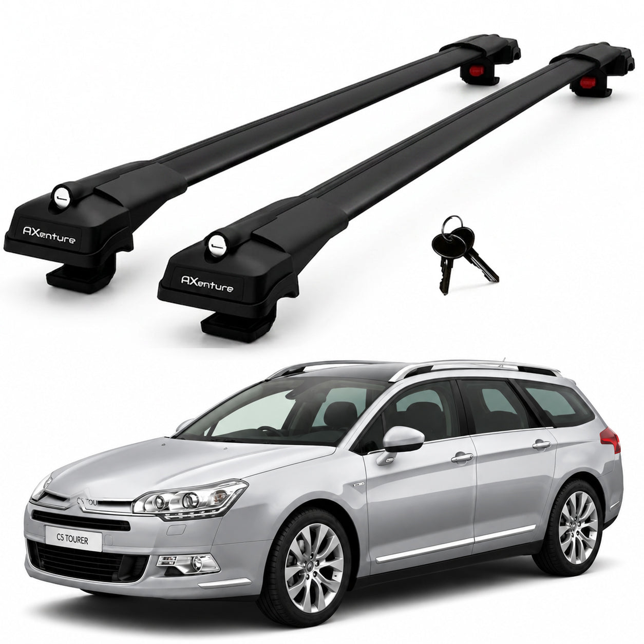 2X Roof Bars for Citroen C5 Wagon 2007-2019 Lockable Roof Rack Cross Bars Black