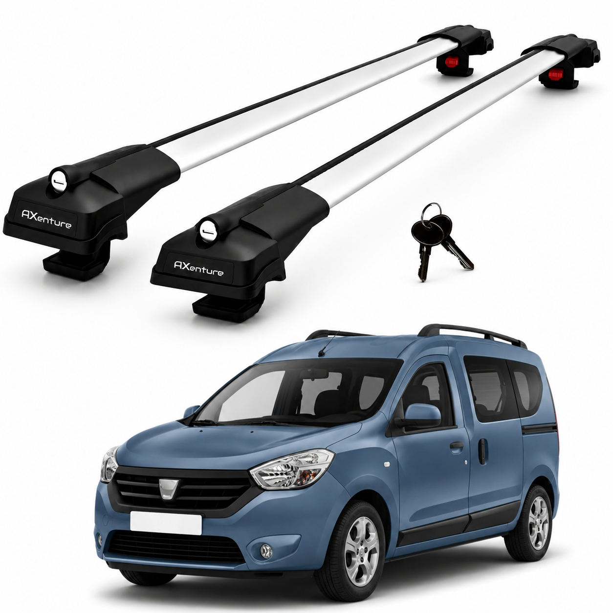 2X Roof Bars for Dacia Dokker Stepway 2013-2021 Lockable Roof Rack Grey