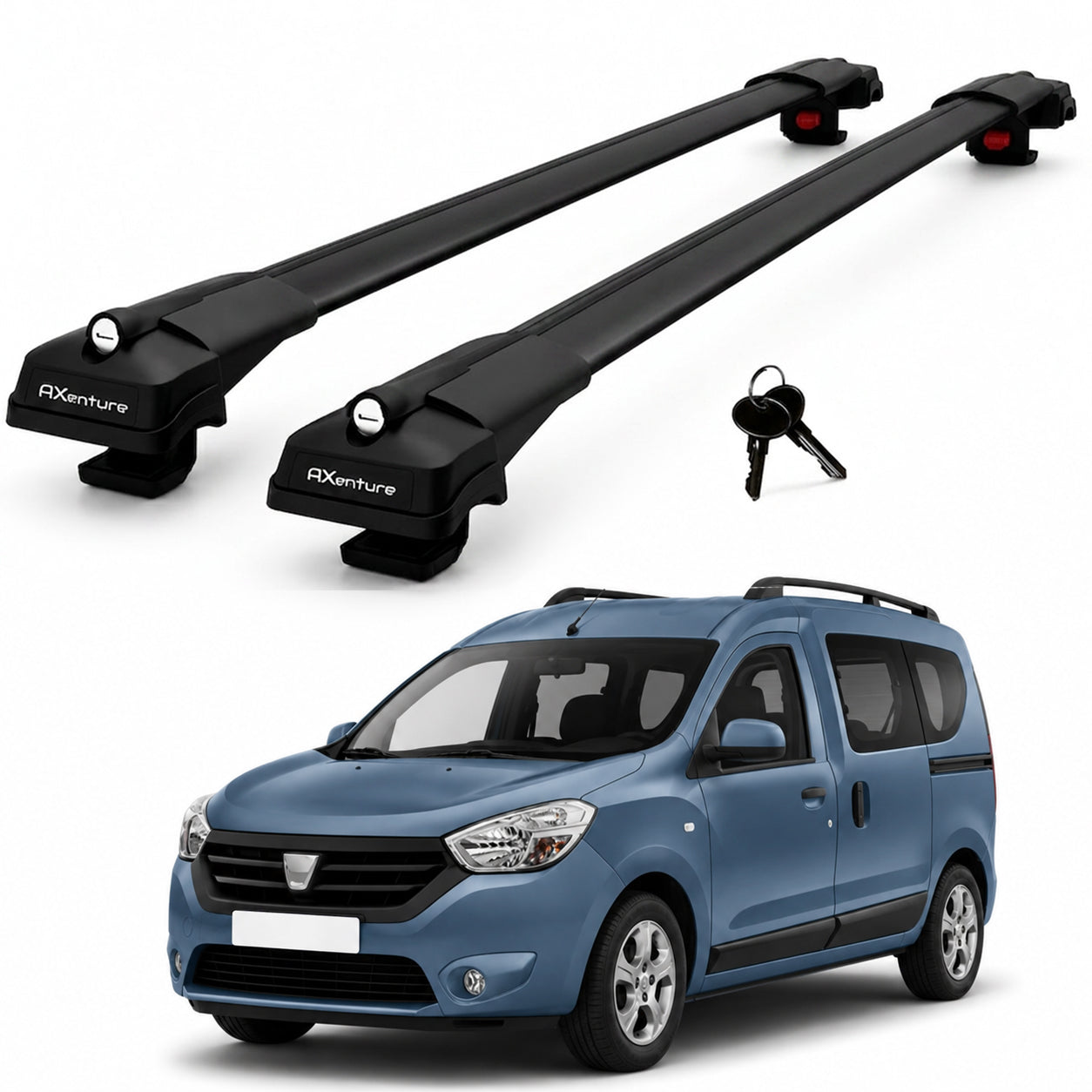 2X Roof Bars for Dacia Dokker Stepway 2013-2021 Lockable Roof Rack Black
