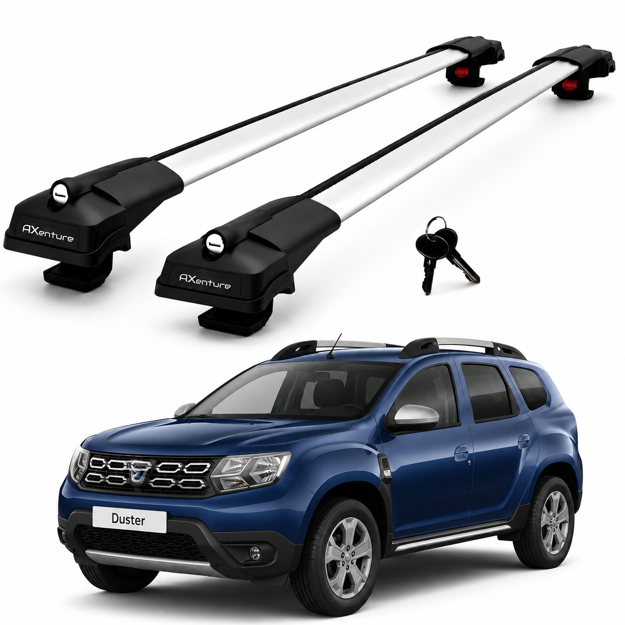 2X Roof Bars for Dacia Duster Hs Facelift 2014-2017 Lockable Roof Rack Grey
