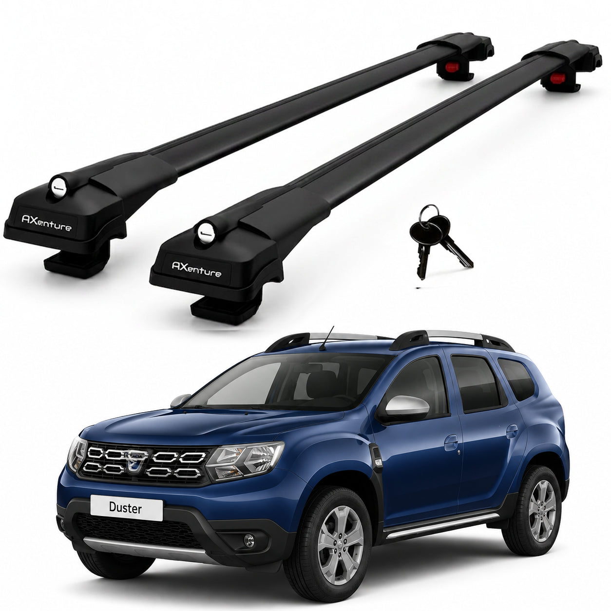 2X Roof Bars for Dacia Duster Hs Facelift 2014-2017 Lockable Roof Rack Black