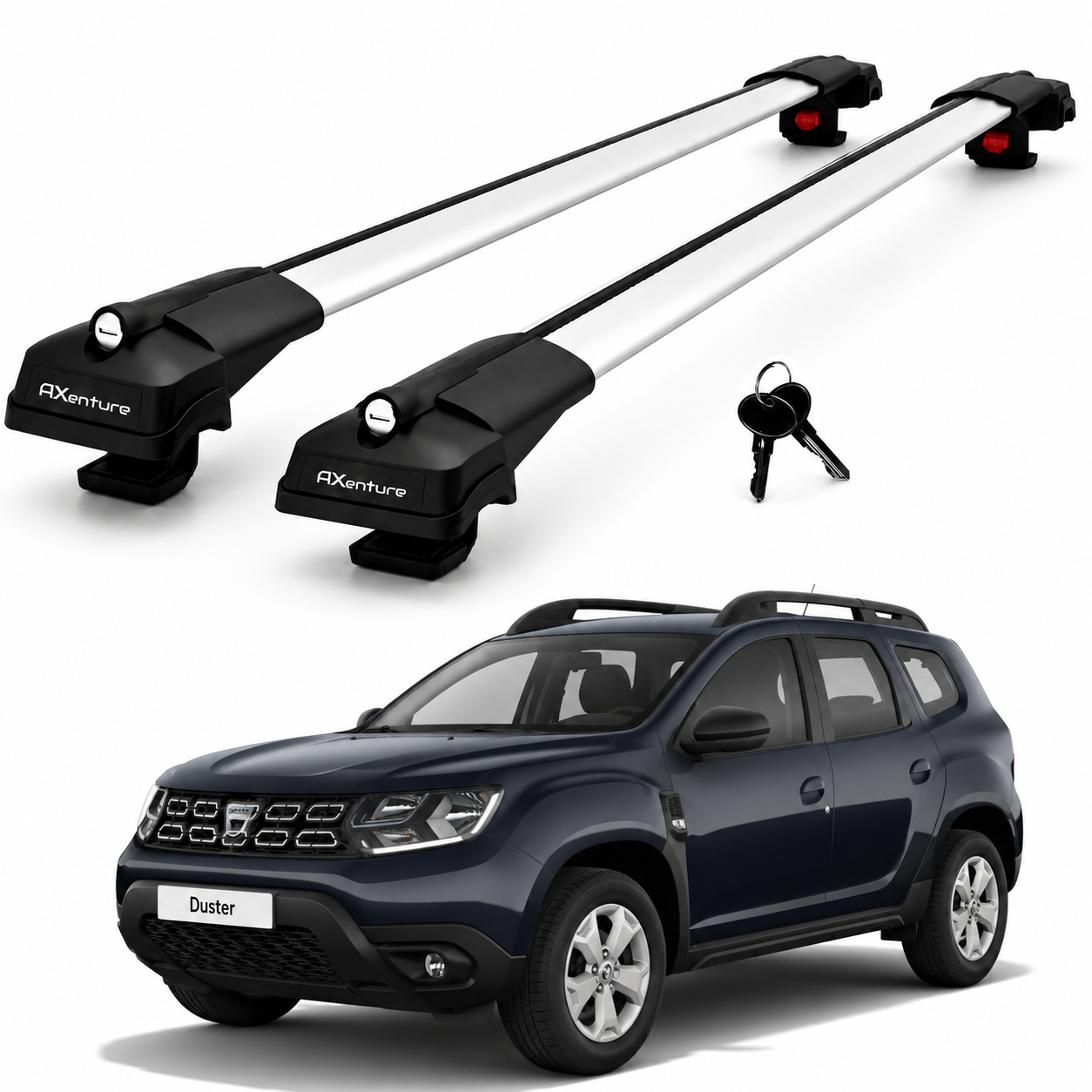 2X Roof Bars for Dacia Duster Hm 2018–2023 Lockable Roof Rack Cross Bars Grey