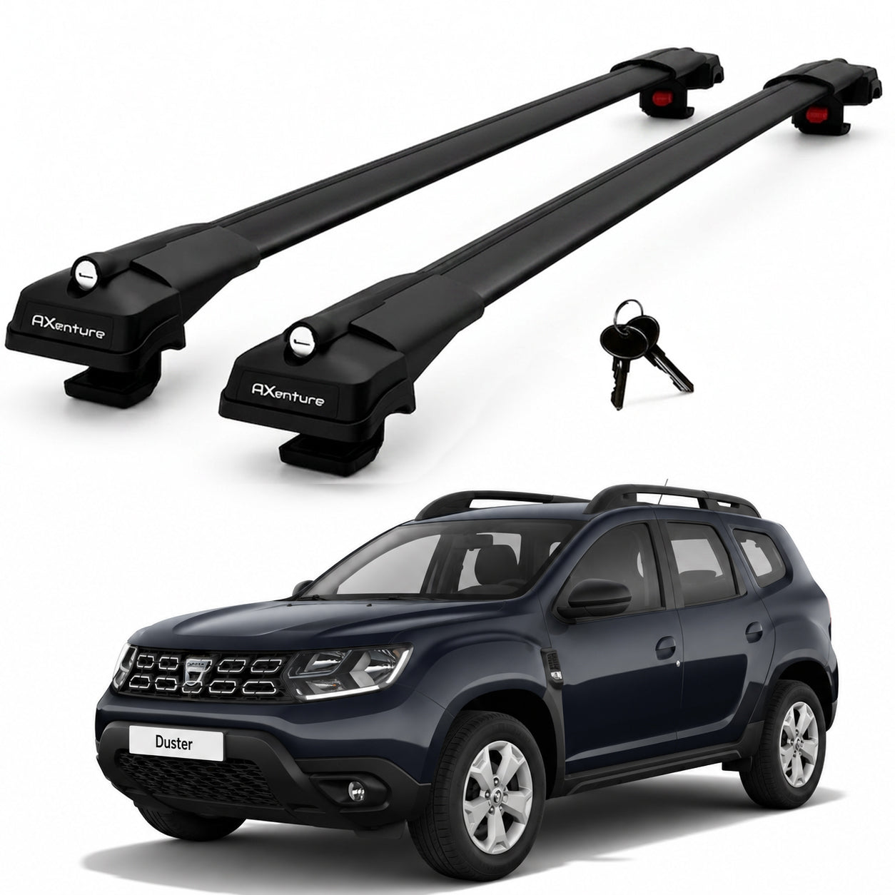 2X Roof Bars for Dacia Duster Hm 2018–2023 Lockable Roof Rack Cross Bars Black