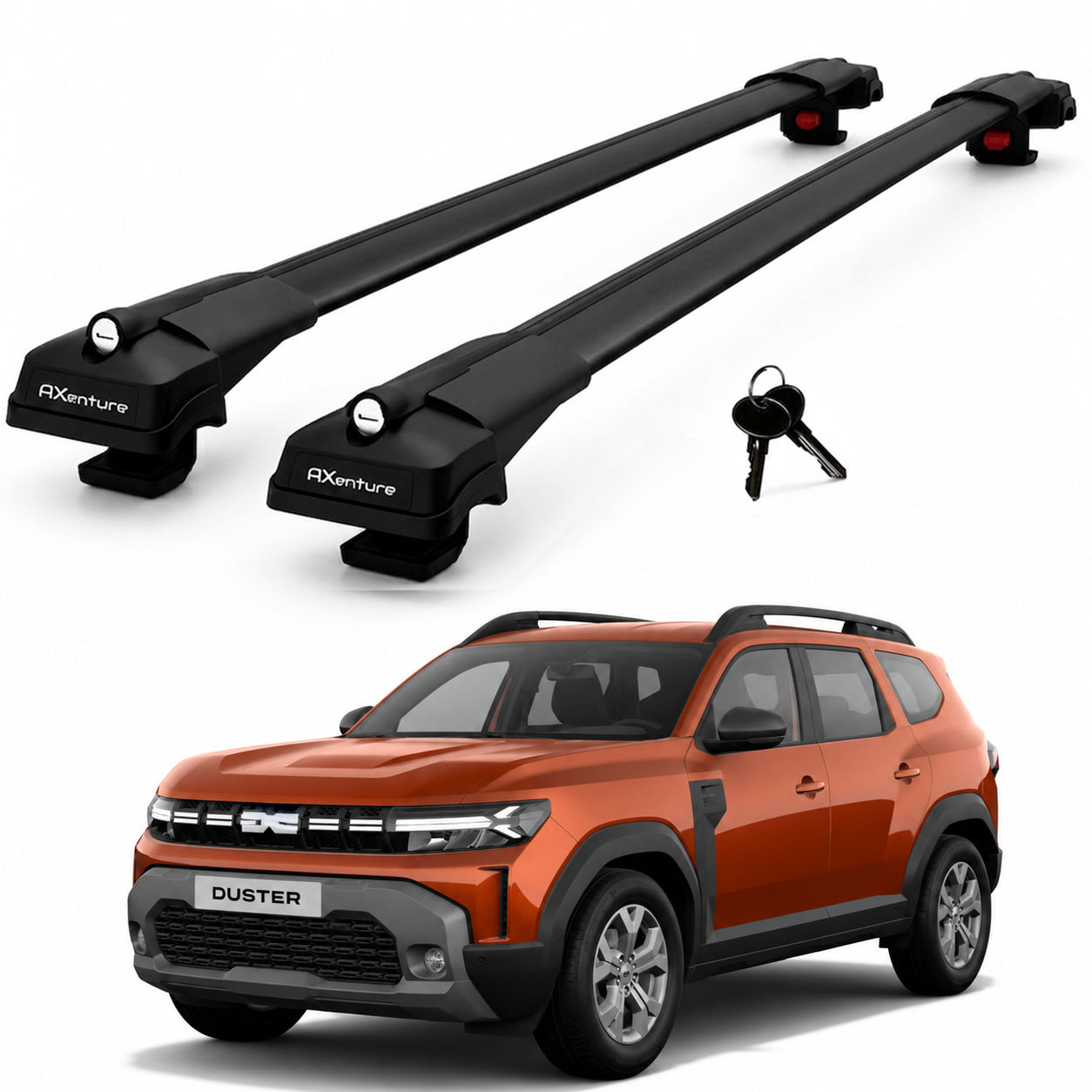 2X Roof Bars for Dacia Duster Mk3 2024-2026 Lockable Roof Rack Cross Bars Black