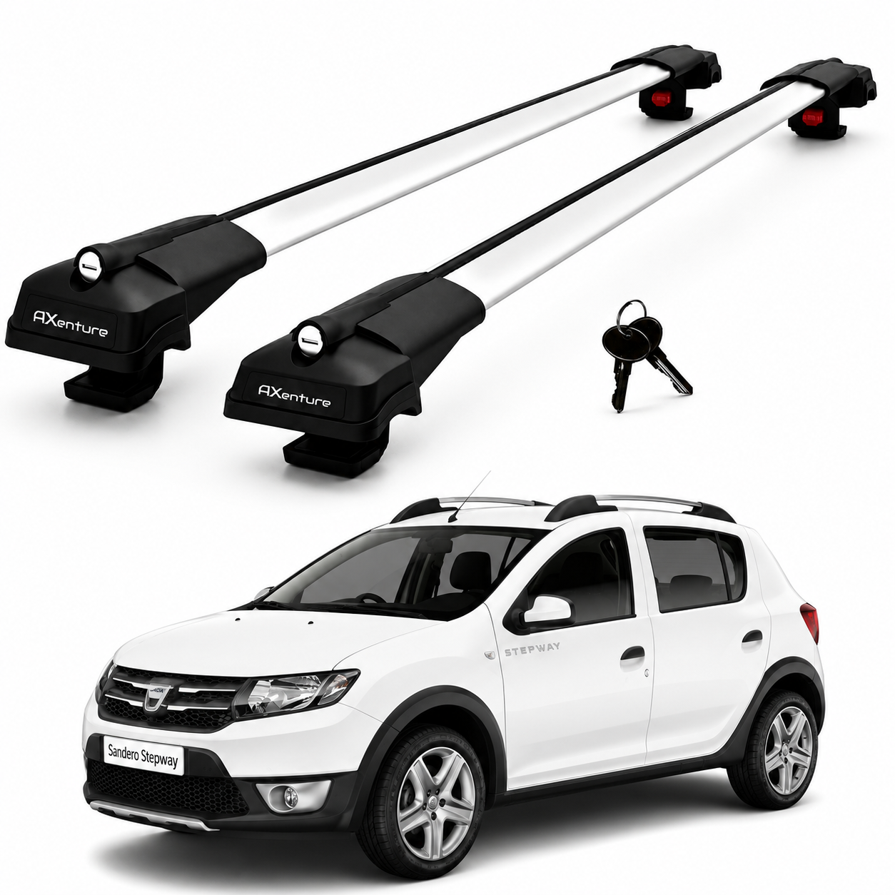 2X Roof Bars for Dacia Sandero Stepway 2012-2020 Lockable Roof Rack Grey