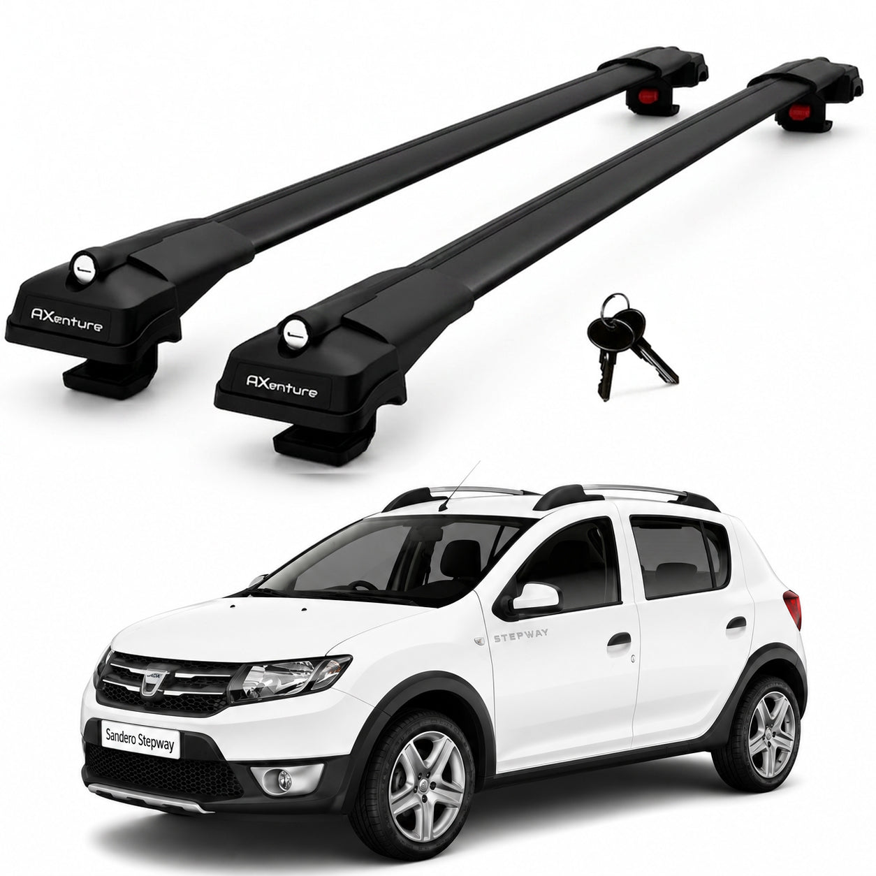 2X Roof Bars for Dacia Sandero Stepway 2012-2020 Lockable Roof Rack Black