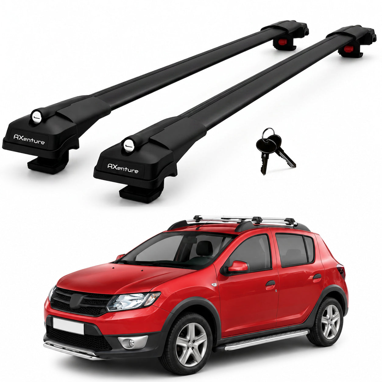 2X Roof Bars for Dacia Sandero Stepway 2012-2020 Lockable Roof Rack Black