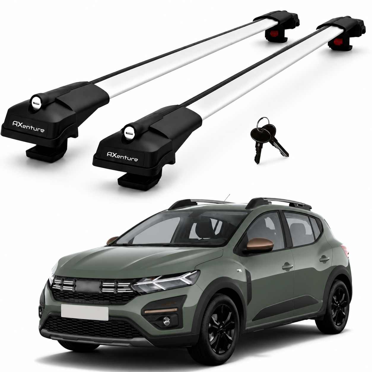 2X Roof Bars for Dacia Sandero Stepway 2021-2025 Lockable Roof Rack Grey