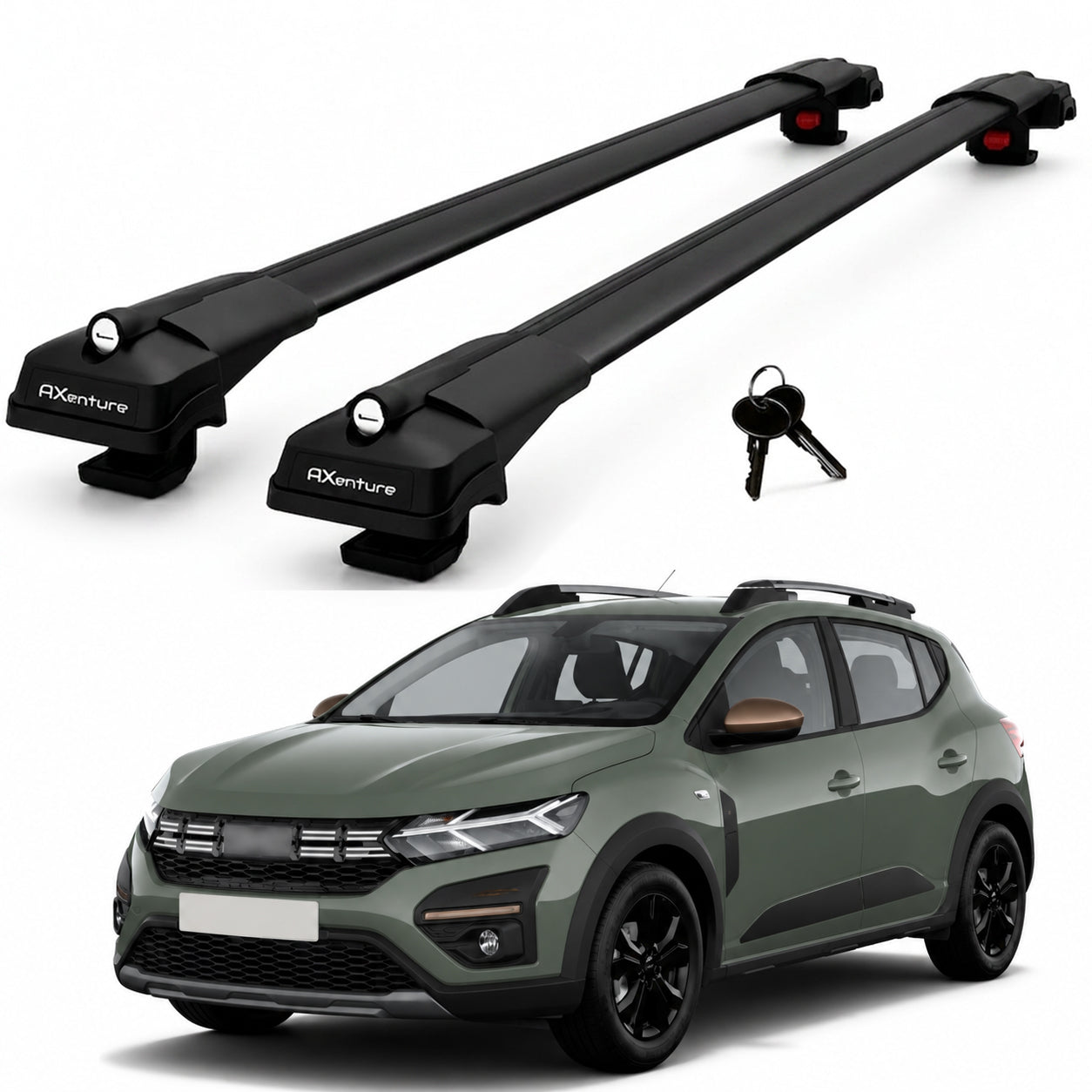 2X Roof Bars for Dacia Sandero Stepway 2021-2025 Lockable Roof Rack Black