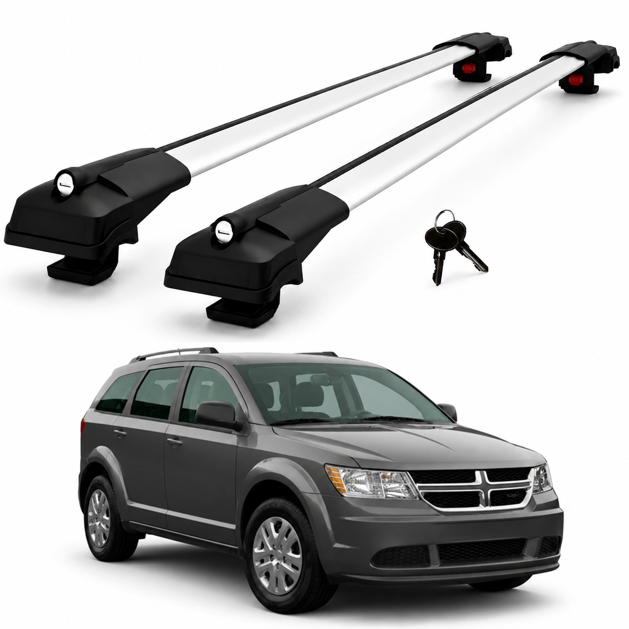 2X Roof Bars for Dodge Journey 2009–2020 Lockable Roof Rack Cross Bars Grey