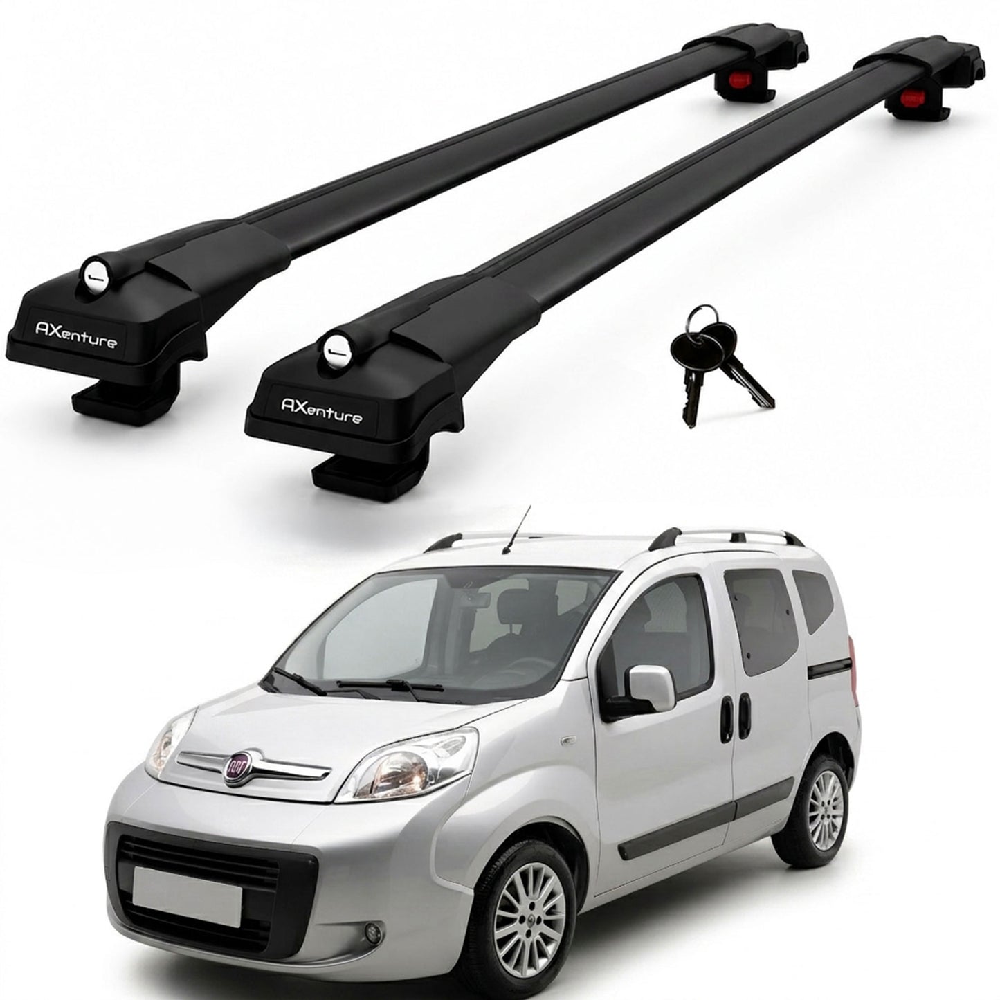 2X Roof Bars for Fiat Fiorino & Qubo 2009-2023 Lockable Roof Rack Black