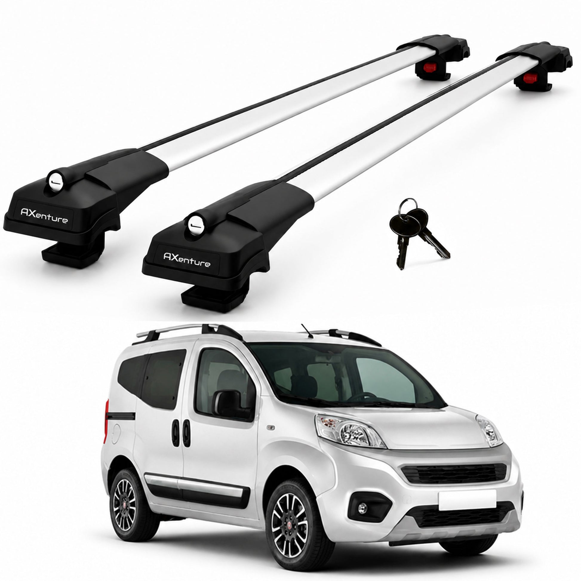 2X Roof Bars for Fiat Fiorino & Qubo 2009-2023 Lockable Roof Rack Cross Bar Grey