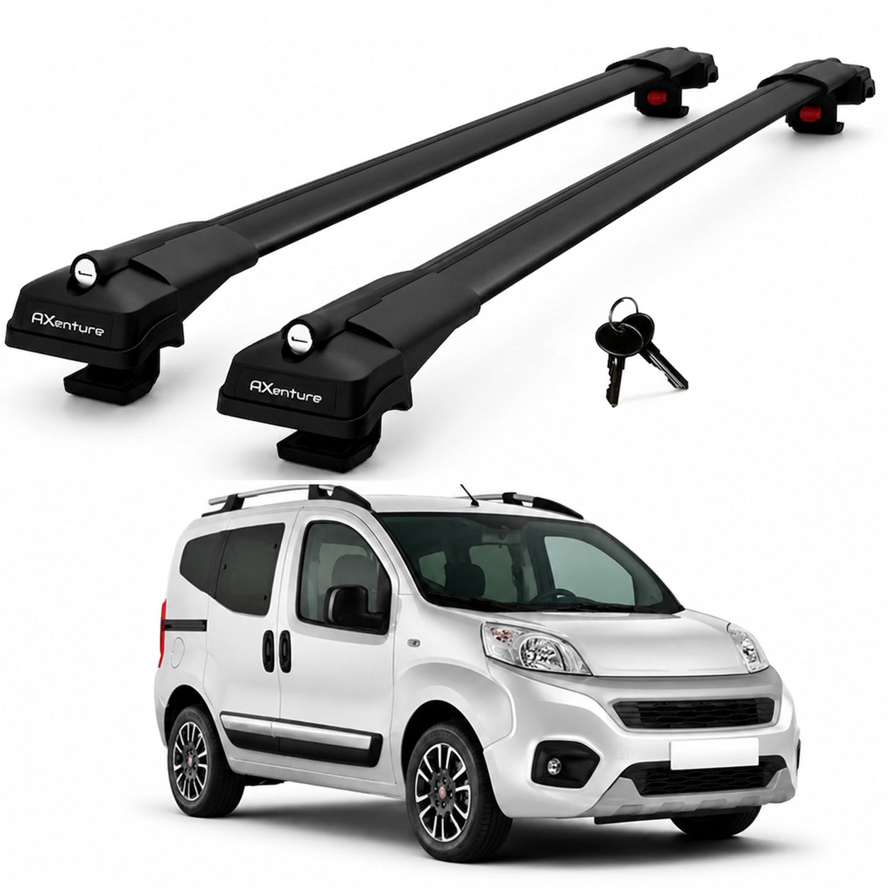 2X Roof Bars for Fiat Fiorino & Qubo 2009-2023 Lockable Roof Rack Black