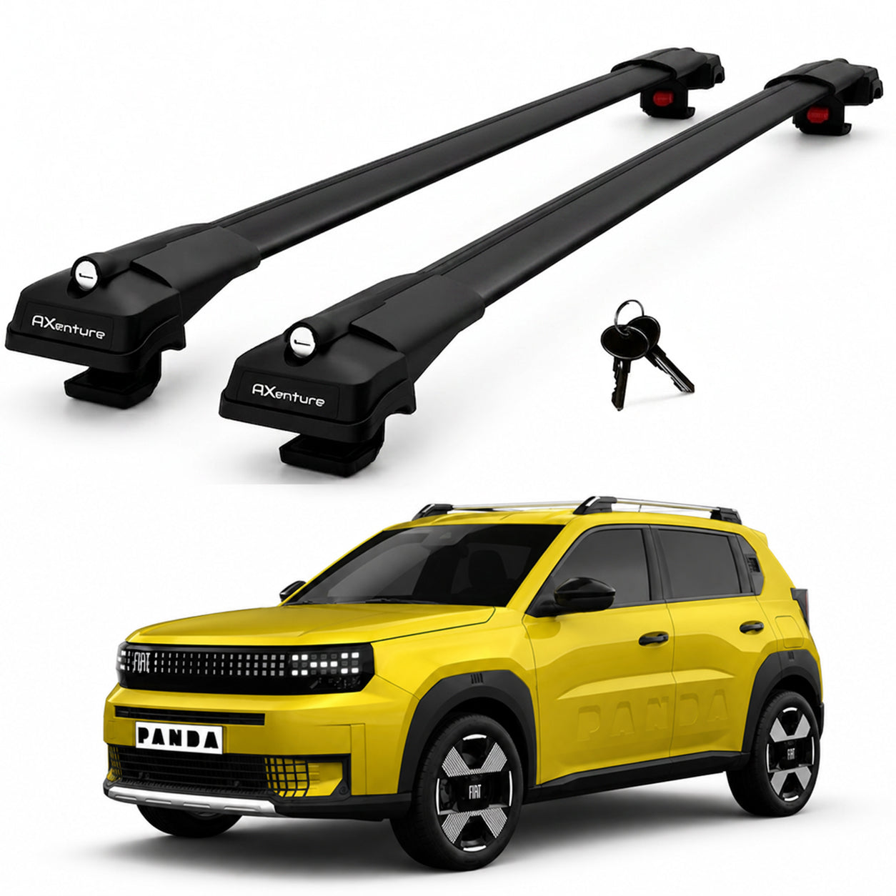 2X Roof Bars for Fiat Grande Panda 2025-2026 Lockable Roof Rack Cross Bars Black