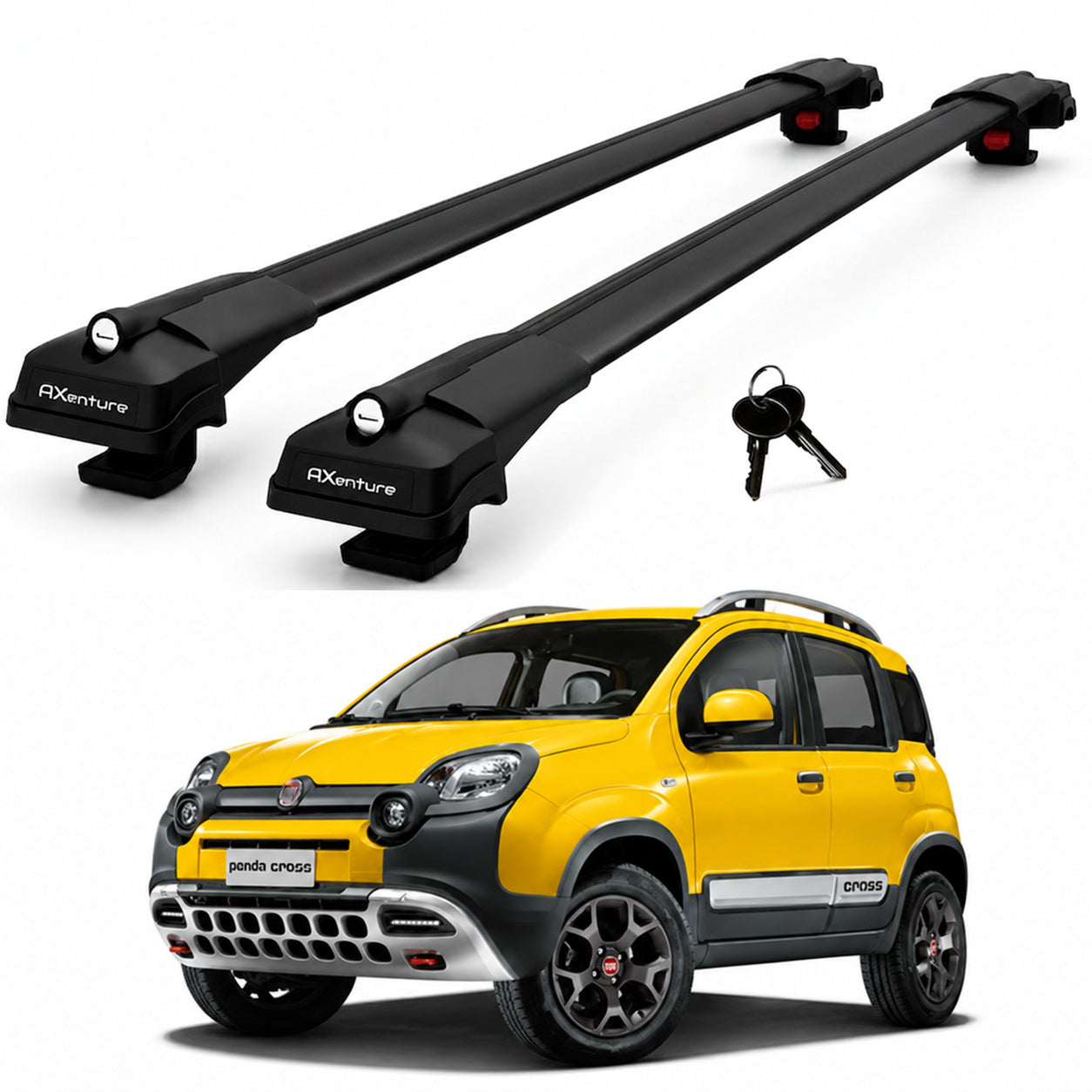 2X Roof Bars for Fiat Panda Cross 319 2014-2021 Lockable Roof Rack Black