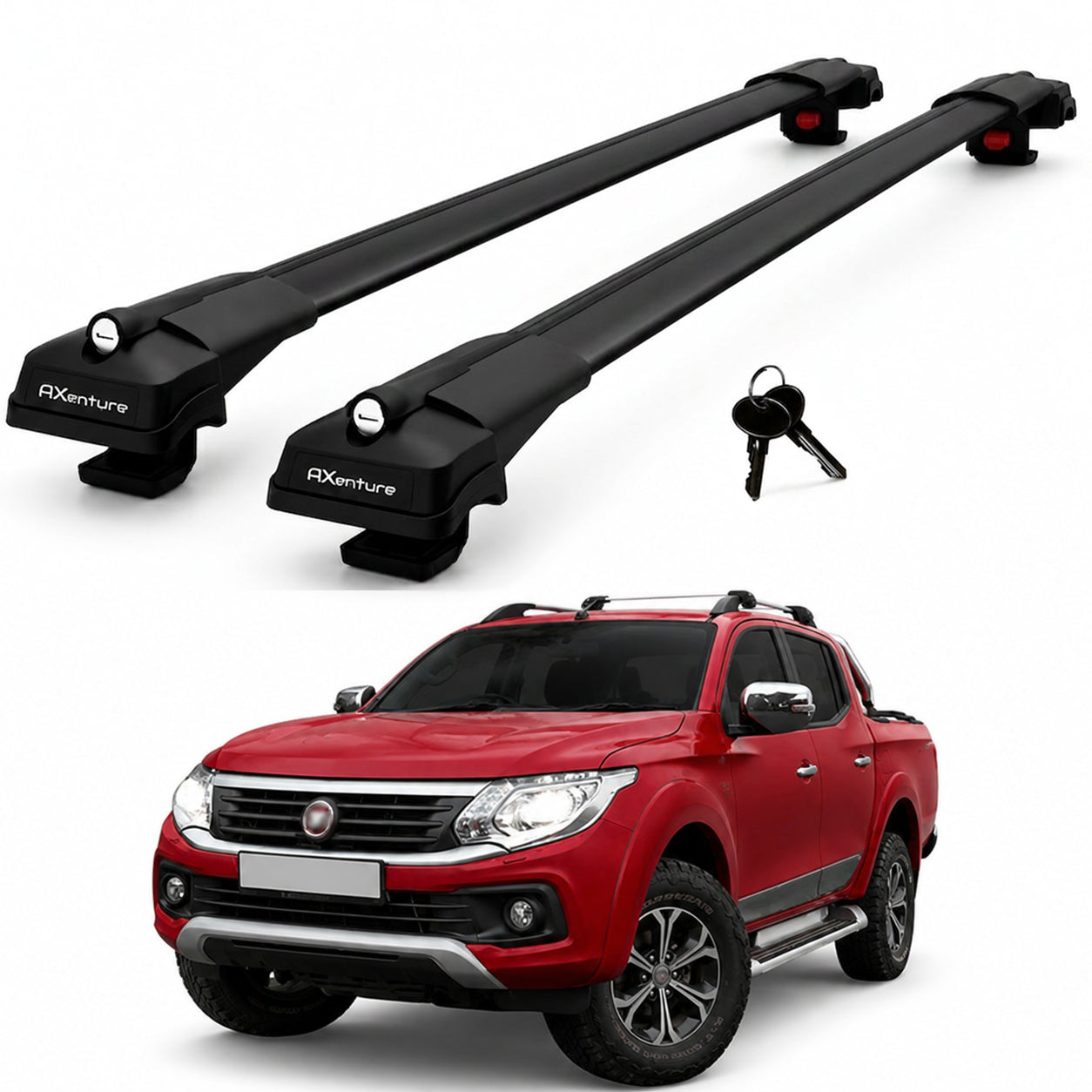 2X Roof Bars for Fiat Fullback 2016-2019 Lockable Roof Rack Cross Bars Black